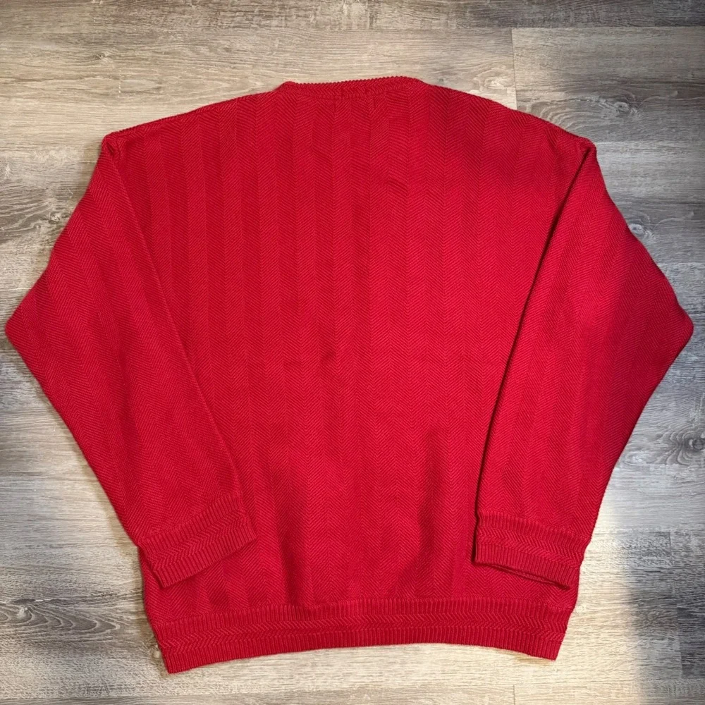Chaps Ralph Lauren Mens XL Red Herringbone Cotton Crewneck Sweater Vintage 90s